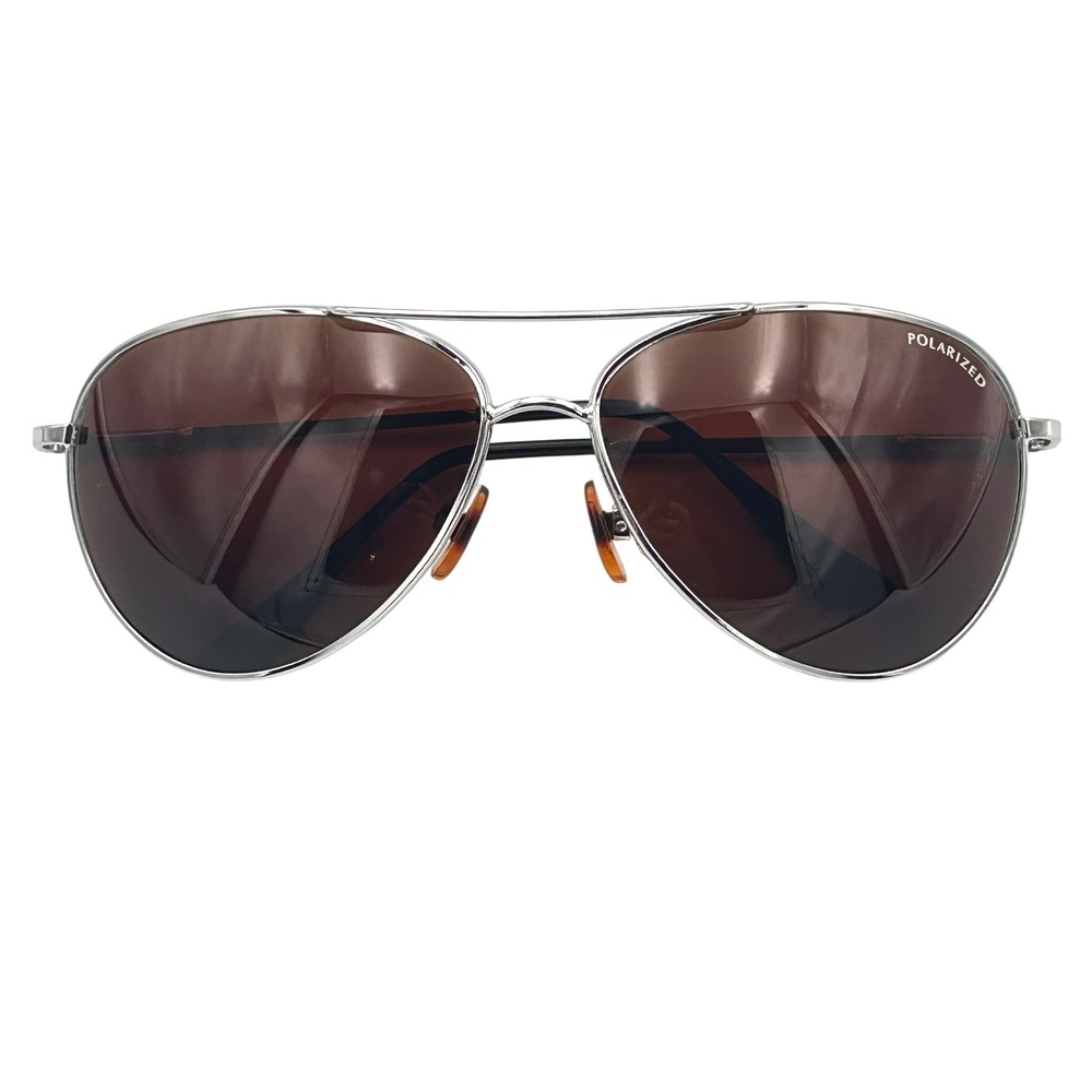 Polarized Aviator Sunglasses Silver Metal Frame Brown Lens Classic Mens Womens
